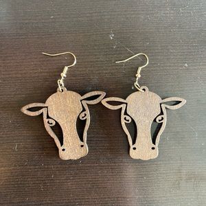 Cow Head Wood Earrings